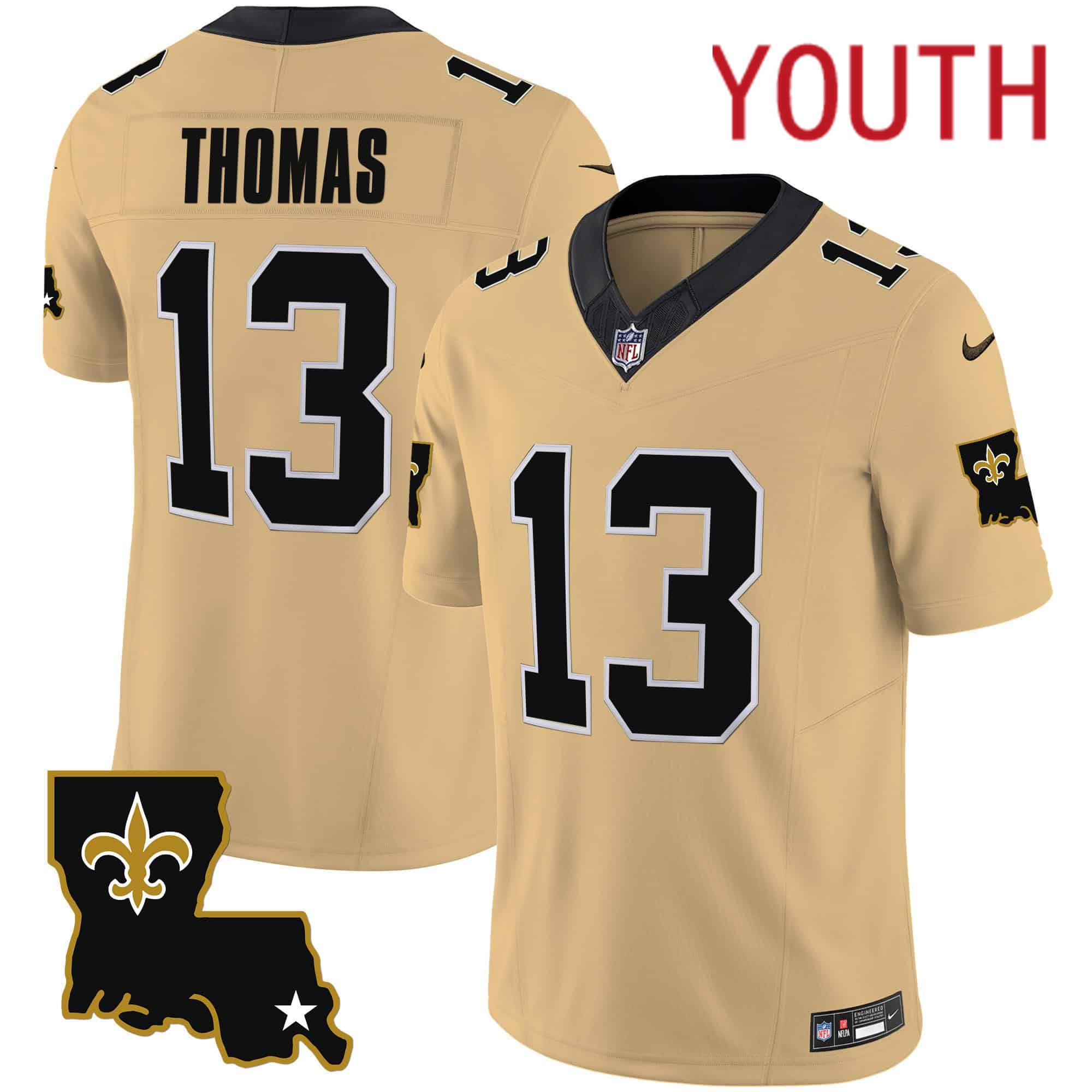 Youth New Orleans Saints #13 Thomas Yellow 2024 Nike 1987 Legacy Vapor Limited NFL Jersey